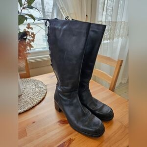 Santana Canada Leather Tall Riding Boots Womens Sz 9. Side Zip Lace Up